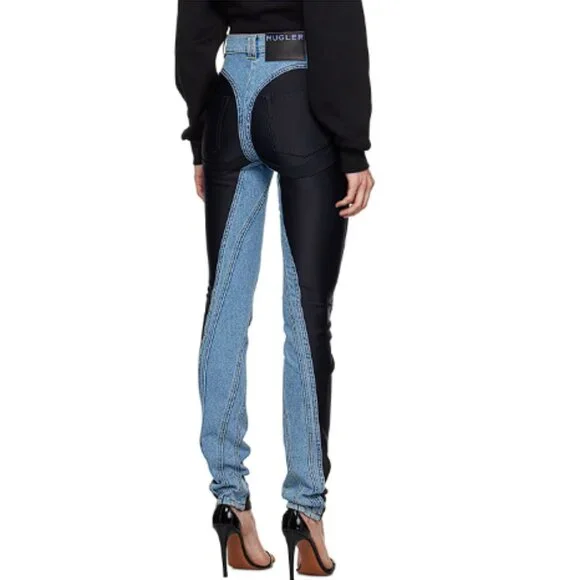 MUGLER Women's Spiral Twist Panelled High-Waist Jeans Size 38 In Blue